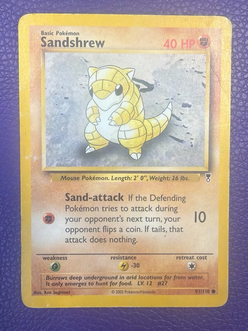 Pokemon Sandshrew Trading Card - Yellow